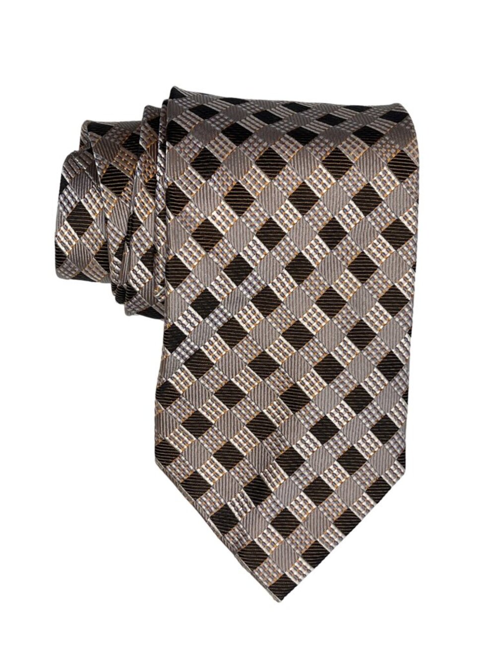 George Foreman Men's Silk Tie Gray Black Orange Geometric Necktie
